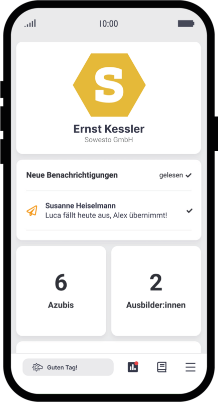 Startseite (Dashboard), Digitales-Berichtsheft / Berichtsheft-App für Betriebe mit Azubi und Ausbilder Zugriff 