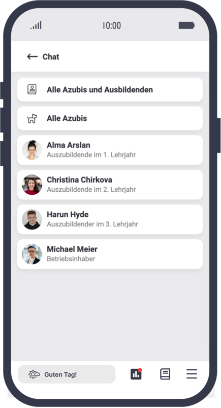 Die Chatfunktion (App-Messenger) für das digitale Berichtsheft mit Sammel- und Direktnachrichten